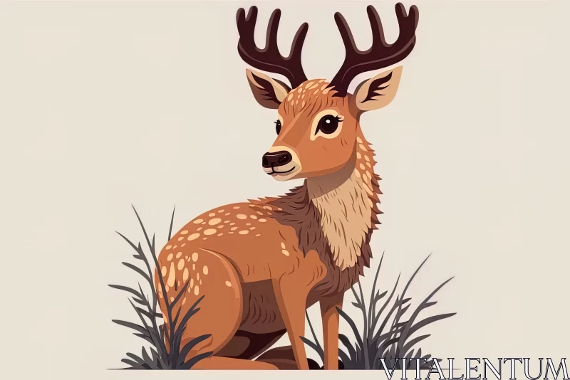 Minimal Retouching Illustration of a Deer Sitting on Grass AI Image
