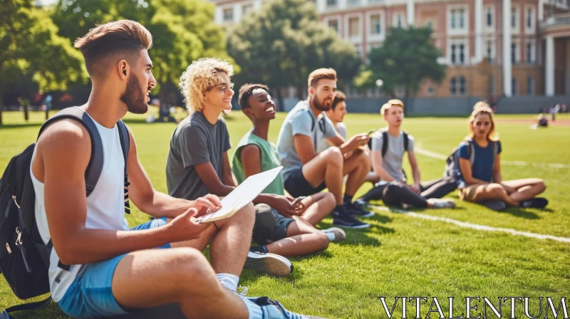 AI ART Multiracial College Students Enjoying a Sunny Day on a Grassy Field