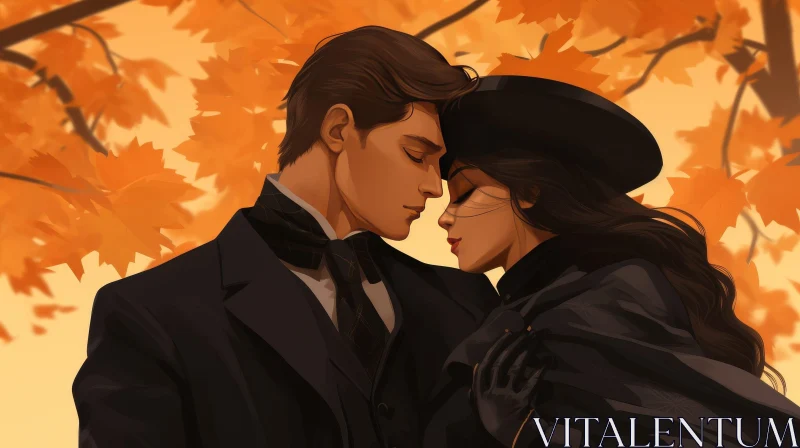 Romantic Couple Painting - Long Dark Hair AI Image
