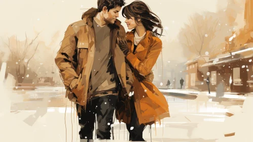 Romantic Snow Walk Painting