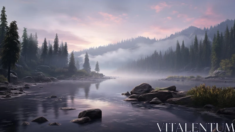 Serene Mountain Valley Landscape with River AI Image