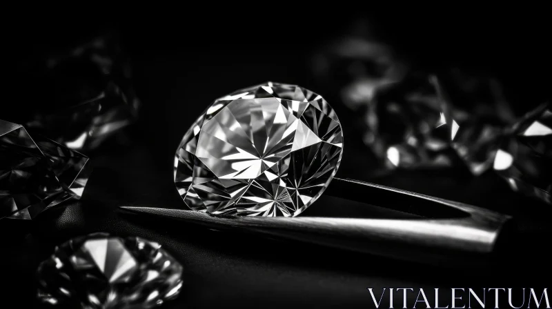 Sparkling Diamond Close-Up in Metal Tweezers AI Image
