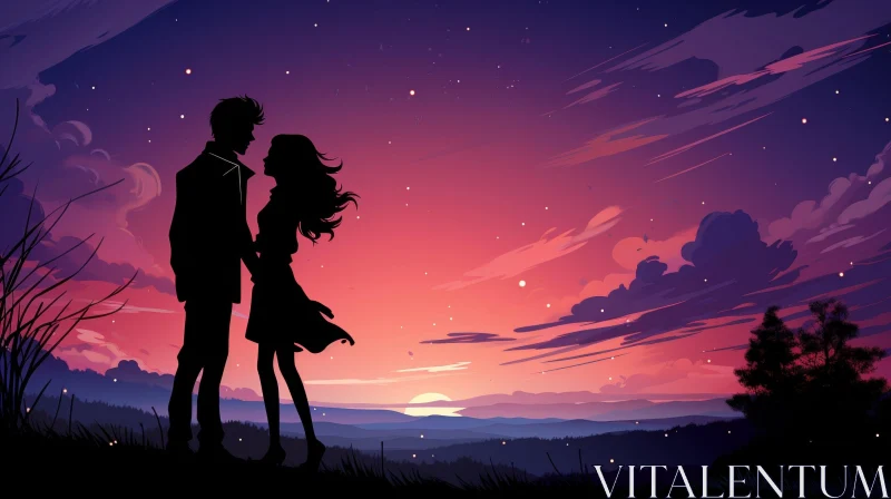Tranquil Sunset Scene with Couple Holding Hands AI Image