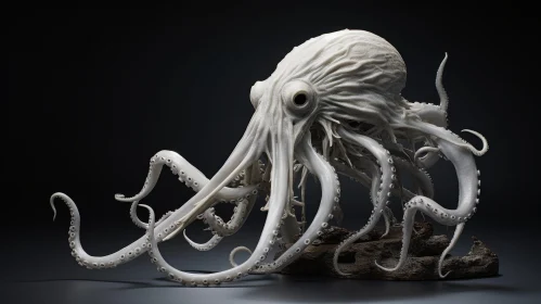 White Octopus 3D Rendering on Driftwood