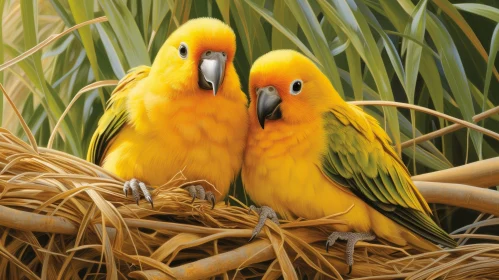 Yellow Parrots on Branch: Wildlife Encounter