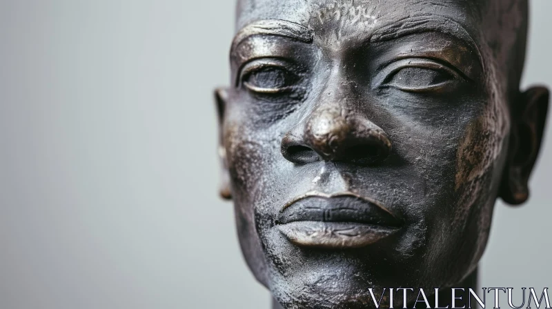 Bronze Sculpture of Human Head | Dark, Textured Artwork AI Image
