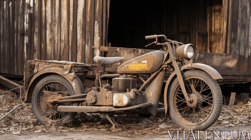 Brown Motorcycle in Front of Weathered Shed | Authentic and Rugged AI Image