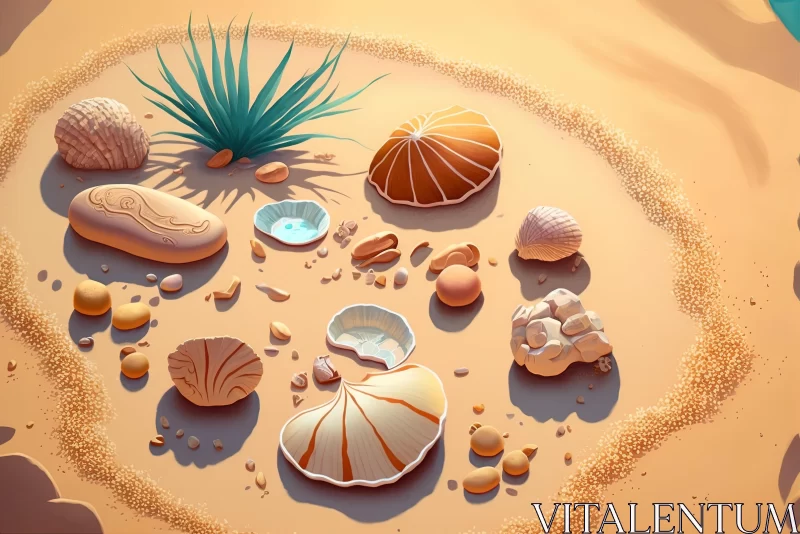 Captivating Digital Landscape of Sea Shells and Sand | Low Poly Art AI Image