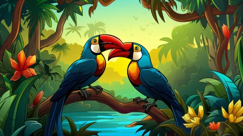 Cheerful Toucan Cartoon in Jungle Setting