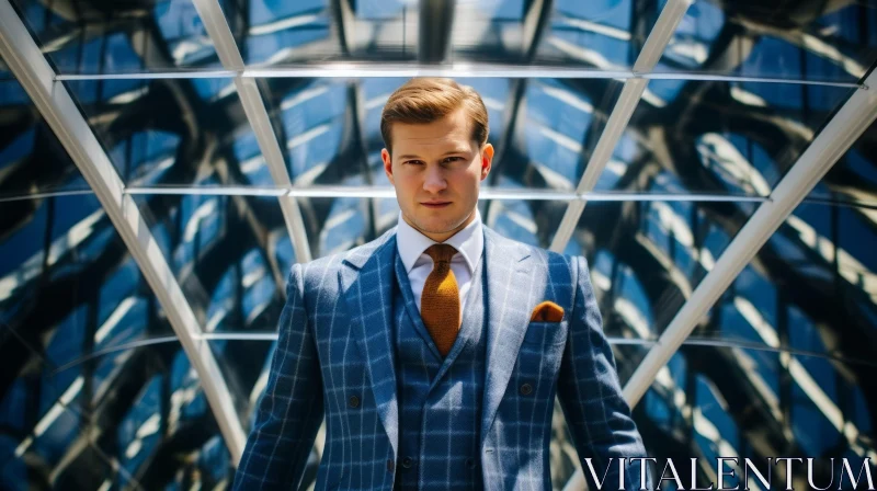 Confident Businessman in Modern Glass Building AI Image