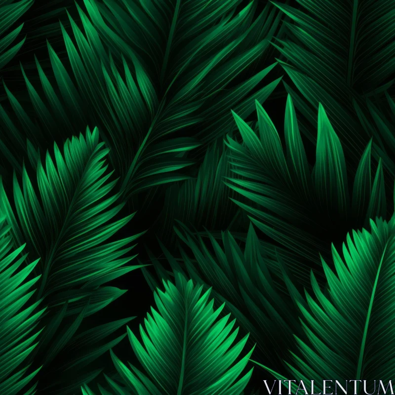 Dark Green Palm Leaves Seamless Pattern AI Image