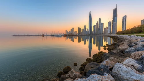 Dubai Marina Sunrise: Serene Beauty of Skyscrapers and Water