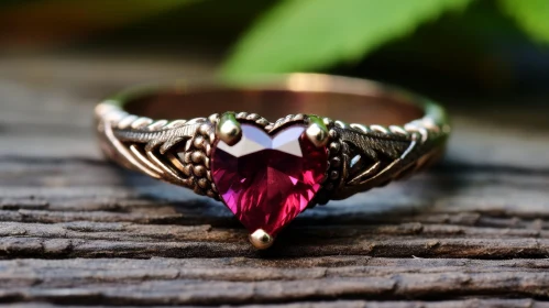 Elegant Gold Ring with Heart-Shaped Red Gemstone