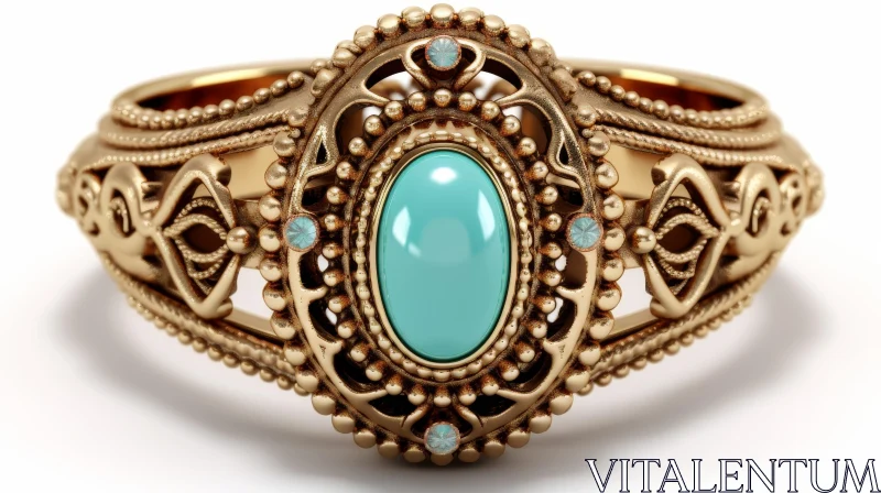 Exquisite Gold Ring with Turquoise Stone and Diamonds AI Image