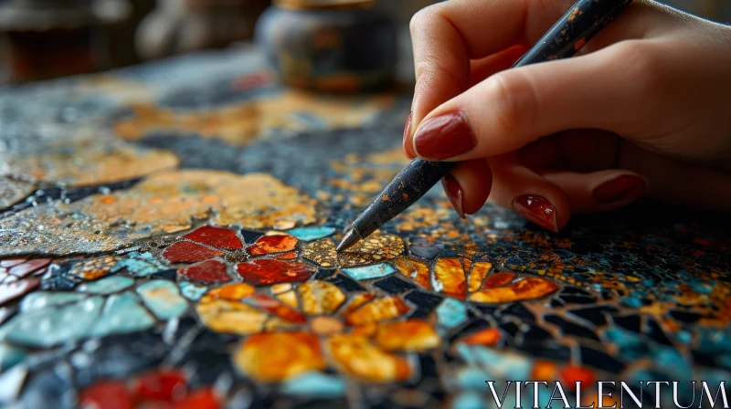 Exquisite Handcrafted Mosaic Artwork: A Woman's Creative Touch AI Image