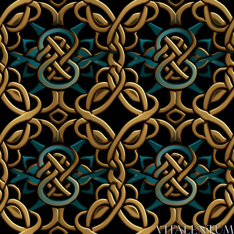 Golden Celtic Knots Pattern on Black Background AI Image