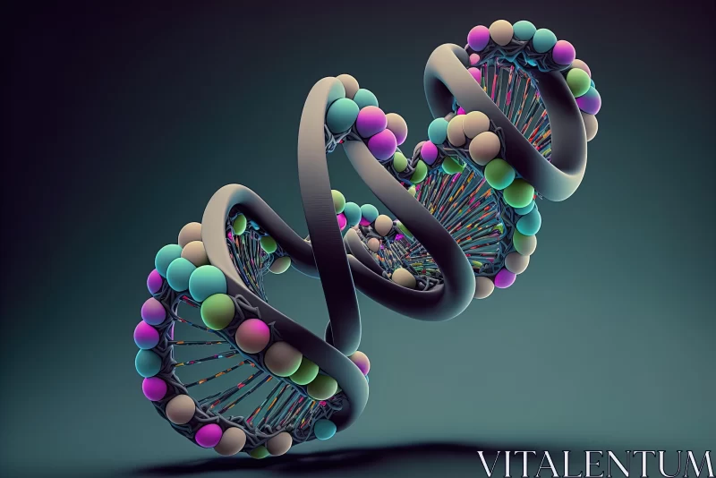Intricate DNA Strand Artwork with Spherical Sculptures AI Image