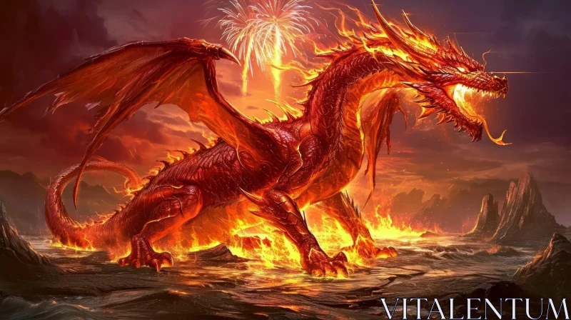 Majestic Red Dragon - Digital Painting AI Image