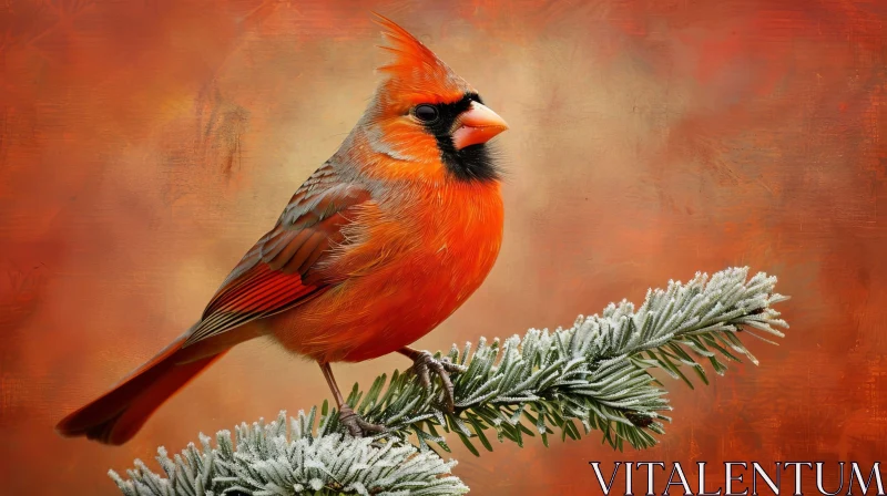 Northern Cardinal Painting on Snowy Branch AI Image