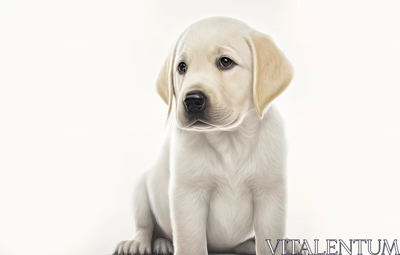 Realistic Labrador Retriever Puppy Portrait on White Background AI Image