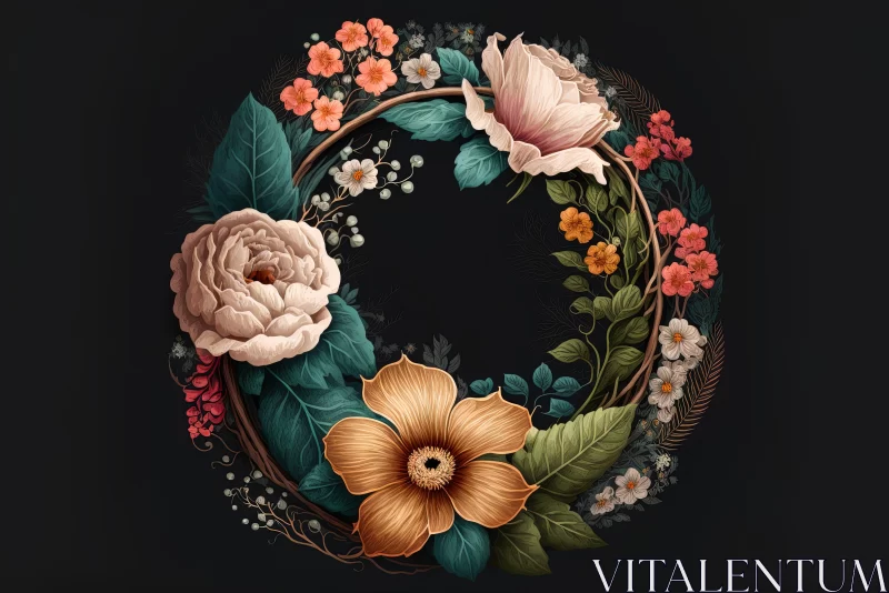 Romantic Floral Arrangement on Black Background AI Image