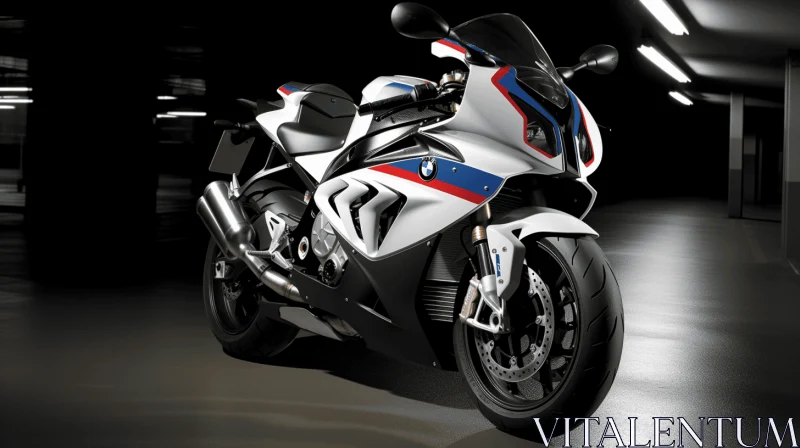 Stunning BMW Motorcycle with Dramatic Lighting and Body Extensions AI Image