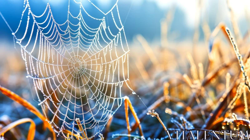 Symmetrical Spider Web in Morning Dew - Nature Beauty AI Image