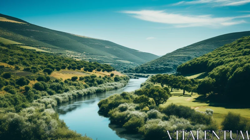 Tranquil River Landscape in Nature AI Image