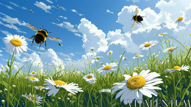 Tranquil Summer Meadow with White Daisies AI Image