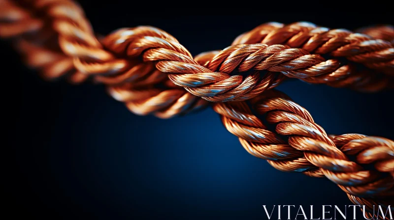Twisted Copper Rope Knot on Dark Blue Background AI Image