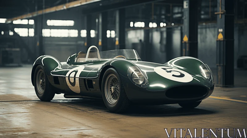 Vintage Green Race Car in a Garage | Photorealistic Renderings AI Image