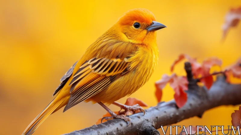 Bright Yellow Bird on Branch AI Image