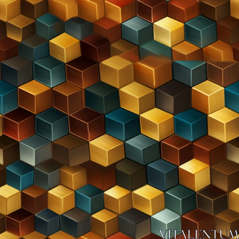 Brown, Teal, Yellow Cubes Seamless Pattern AI Image