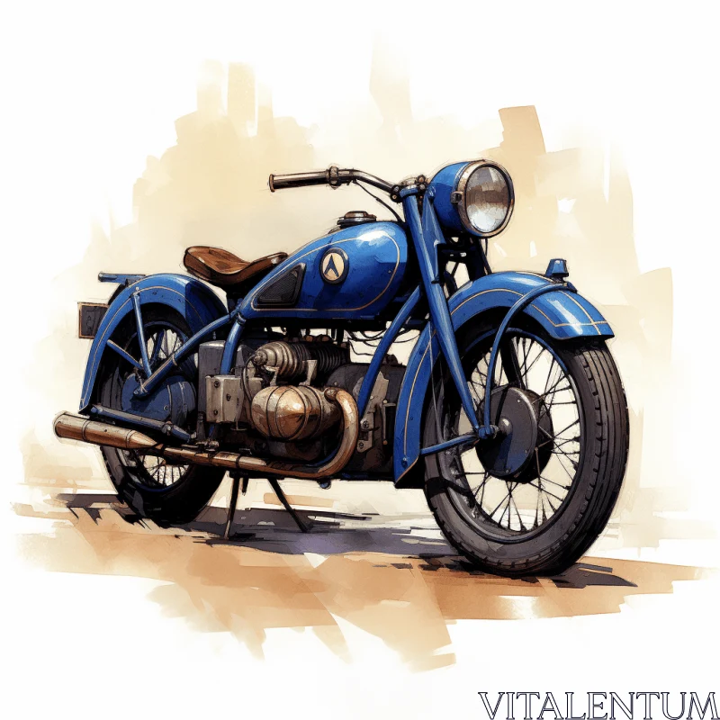 Charming Retro Blue BMW Motorcycle Illustration AI Image