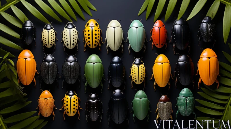 Diverse Beetle Collection Displayed in Rows AI Image