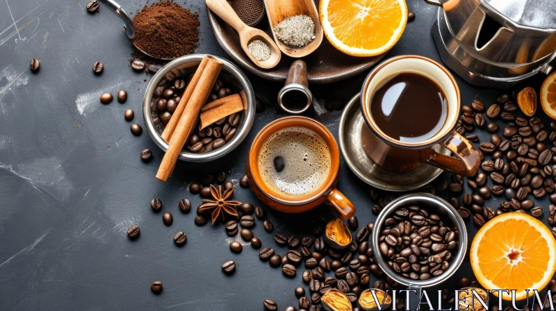 Exquisite Flat Lay of Coffee and Coffee-Making Supplies AI Image