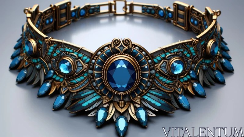 AI ART Exquisite Gold and Blue Gemstone Phoenix Necklace