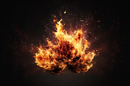 Intense Fire on Black Background - Hyper-Detailed Rendering
