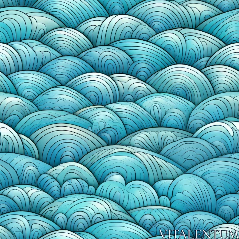 Tranquil Hand-Drawn Blue Waves Pattern AI Image