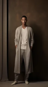 Young African-American Man in Bathrobe Standing