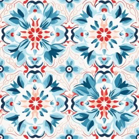 Blue and White Watercolor Floral Tiles Pattern