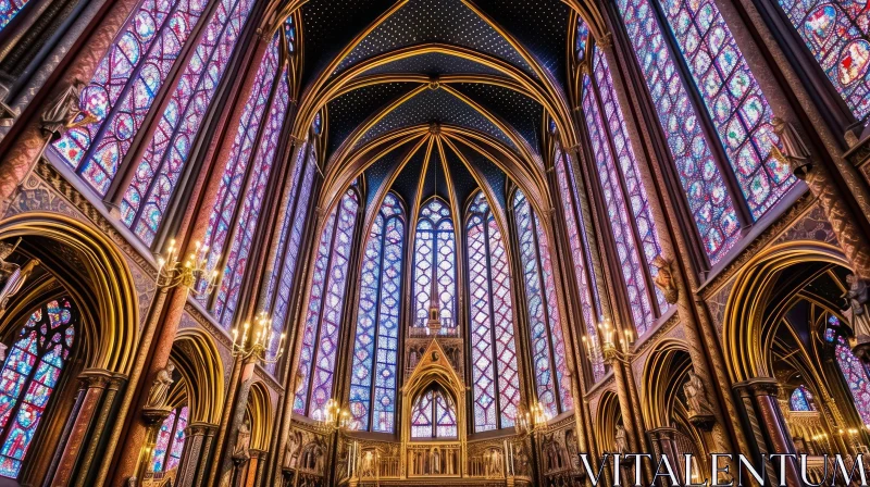 Captivating Gothic Cathedral Interior with Stained Glass Windows AI Image