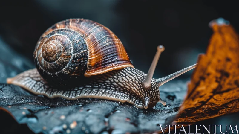 Close-Up Snail on Leaf - Nature Wildlife Photography AI Image