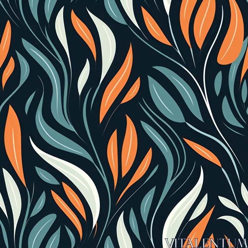 Colorful Leaves Seamless Vector Pattern on Dark Blue Background AI Image