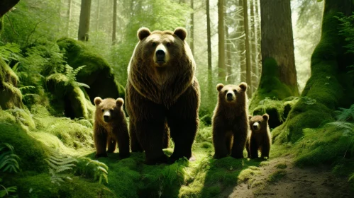 Enchanting Family of Bears in Forest