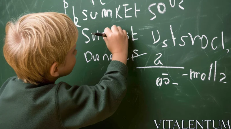 Engrossed Young Boy Writing on Chalkboard | Math Problems AI Image