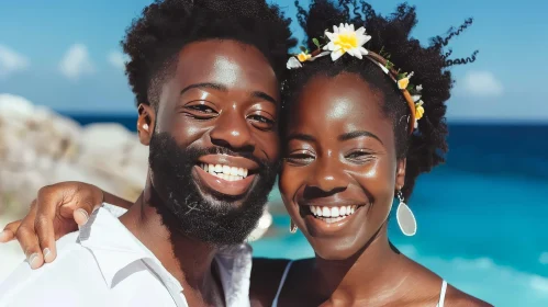 Happy African-American Couple Portrait by the Ocean