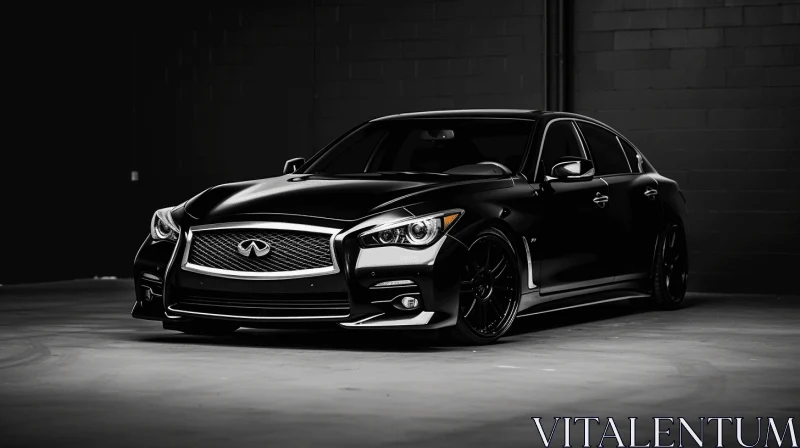 Luxurious Black Infiniti in a Dimly Lit Garage | Wealthy Portraiture Influence AI Image