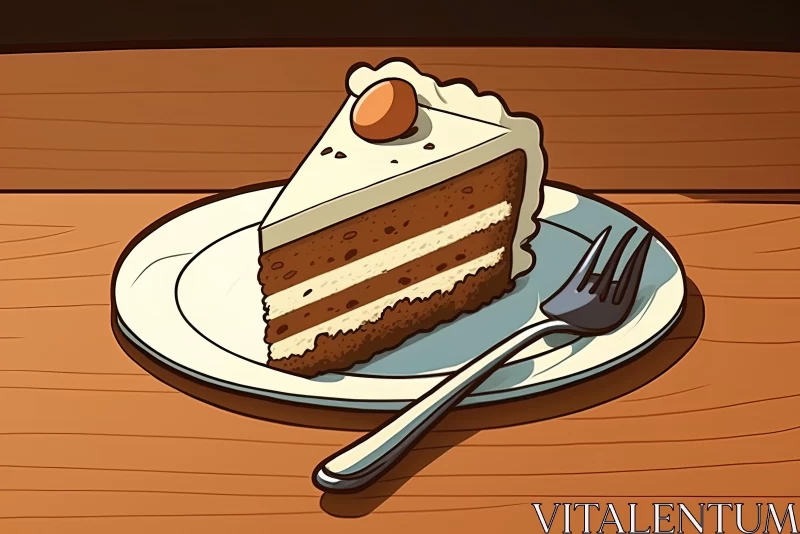 Tranquil Still Life: A Piece of Cake with Fork Illustration AI Image