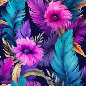 Tropical Flowers and Feathers Seamless Pattern